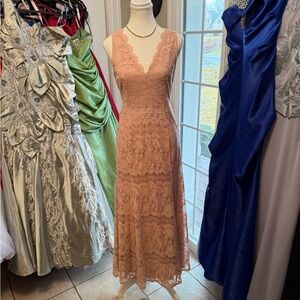 Francesca's Collections Lace Maxi Dress in Coral